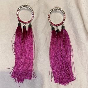 Pink diamond hoop fringe earrings